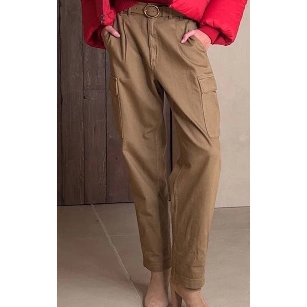 Banana Republic Khaki Cargo Pants 100% Cotton High Waisted Baggy Safari Chic - Picture 2 of 9